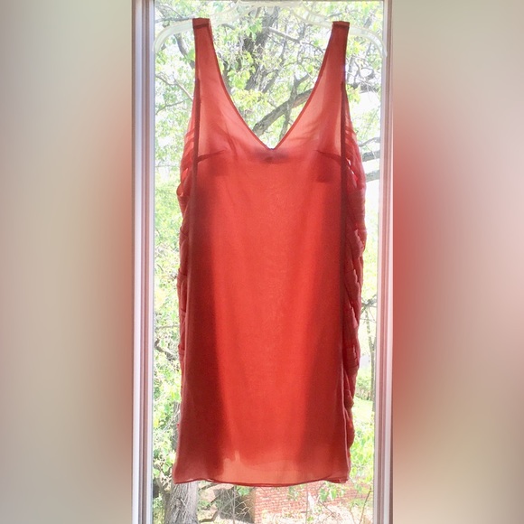 Vibrant peach silk shift-dress, unique detail, size small, NWOT. Light&relaxed - Picture 7 of 13